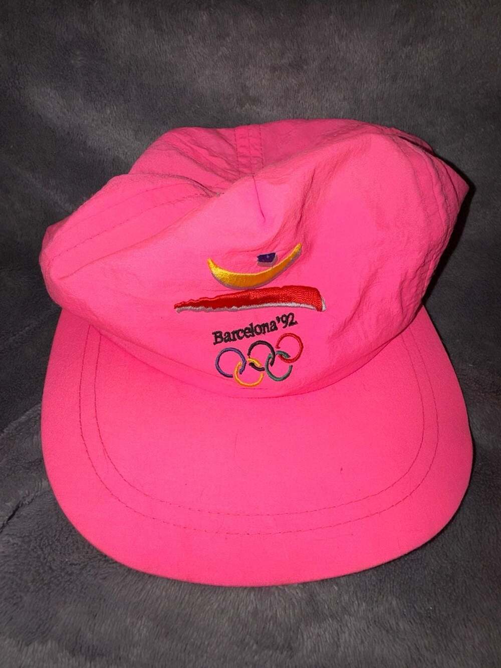 Vintage 1992 Barcelona Olympics Neon Pink Nylon Snapback Hat